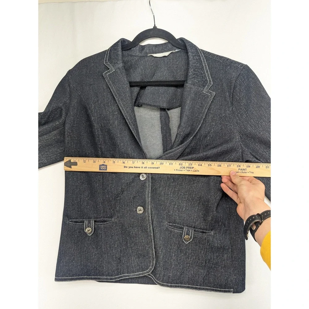 Donovan-Galvani of Dallas Vintage Dark Wash Denim Blazer Contrast Stitch Blue M